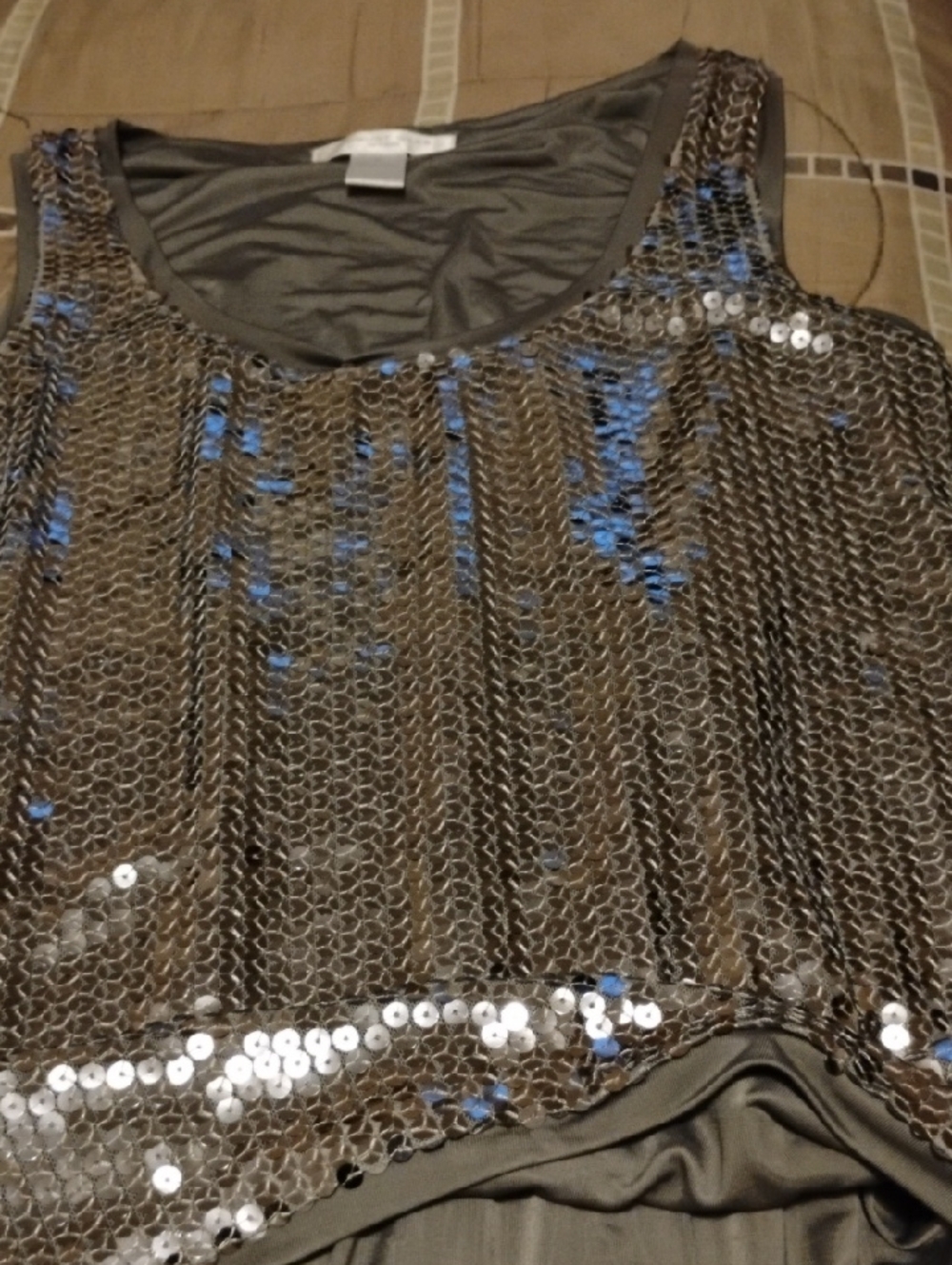 august silk Black Sequin Mesh Top